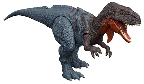 ​Mattel Jurassic World Rebirth Wild Roar Dinosaur Toy, Abelisaurus Posable Figure, Tail-Controlled Chomp Multi-Direction Attack & Sound, Digital Play, JGB91