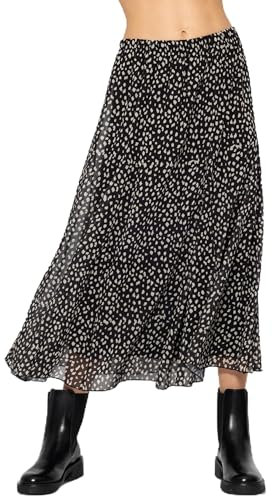 SASSYCLASSY Gepunkteter Winterrock Damen Knielang - Tüllrock - Plisseerock Lang - Chiffon Rock Festlich Schwarz Mit Punkten Offwhite - Midi Faltenrock Größe M