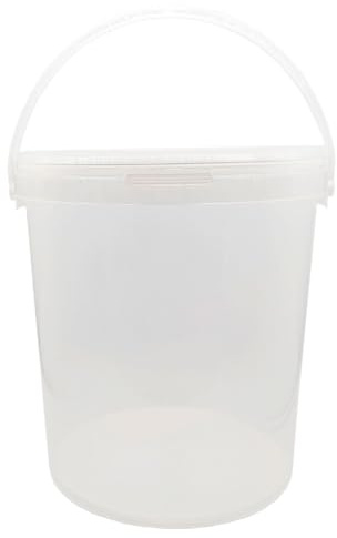 Tradineur - Secchio trasparente in plastica con coperchio e manico, per uso alimentare, ermetico e stabile, 15 litri