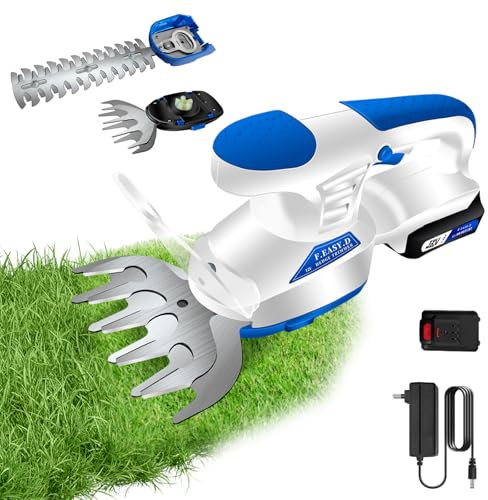 CALISTOUK Cortasetos Electrico 12V, 2 en 1 Cortasetos Bateria Herramientas de Jardín Podadora Electrica Tijeras de Césped con Batería y Cargador para Jardín Patio Césped