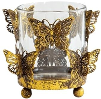 Einzigartiger goldener Kerzenhalter aus Glas und Eisen, 7 x 7 x 9,8 cm, dekorativer Kandelaber für Stabkerzen, Tafelaufsatz, Kerzenhalter, Dekoration, Frühlingsdekoration