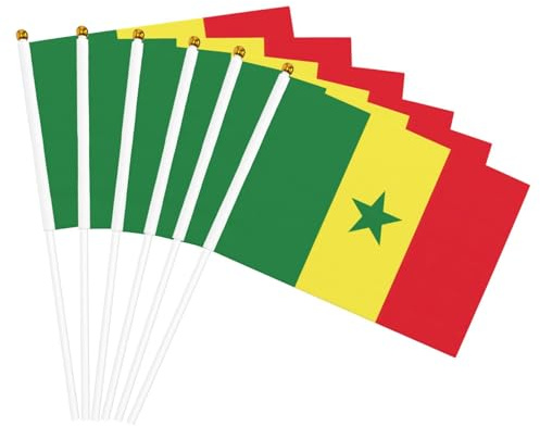 Mini drapeau du Sénégal à main sur bâton 12,7 x 20,3 cm Décoration de fête, défilés, festival, événement, célébration