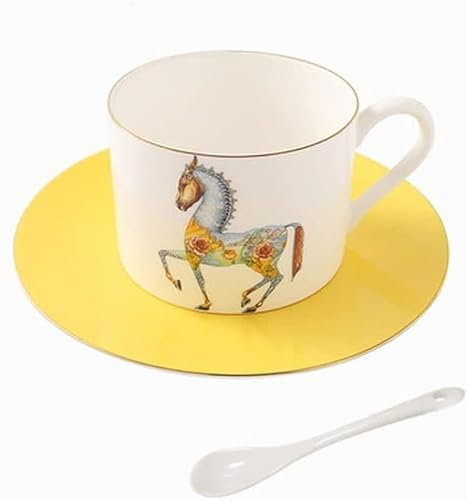 DQZRTUECA Set di Tazze e piattini in Ceramica Bone China, Tazza da tè Colorata e piattino, Set di Tazze e piattini in Porcellana fine, Tazza da caffè da 6,8 once/200 ml con Manico