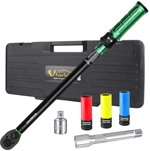 Uharbour Drehmomentschlüssel 1/2 Set 20-230Nm mit drei Stecknüssen, Adapter und Verlängerungsstange, Dual Direction mit Verriegelung, ±3%