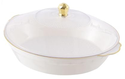 Colcolo Obstschale mit Deckel Servierschale rund mit Griff Organizer Dekorative Gericht Obstteller für Wohnzimmer Party Tee, Weiß 33.5x305x6cm