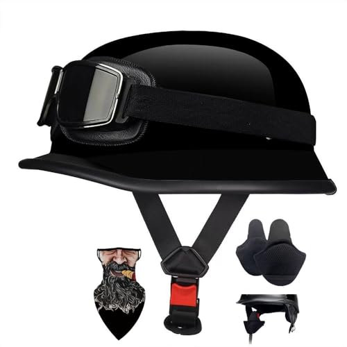 HALYING Halbschalenhelm mit ABS-Schale ECE-zertifizierter | Leichter Mofa Helm Retro für Herren/Damen| atmungsaktives Innenfutter, herausnehmbarer Ohrenschutz | Für Chopper,Roller,Motorrad