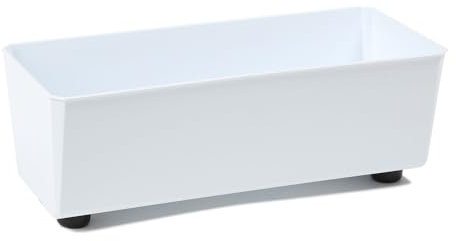 LAMELA Rechteckiger Pflanzkasten mit eleganten Füßen – Weißer Blumenkübel aus robustem Kunststoff 37x17 cm, 6L – Wetterfest & Pflegeleicht - für Innen & Außen, Weiß