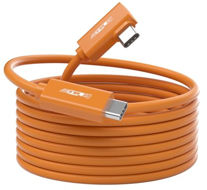 Cavo Tethering Fibra Ottica USB C da 4.5M, Angolo Retto con Trasmissione Dati Bidirezionale 10Gbps, Cavo VR con Ricarica PD 60W, USB 3.2 GEN 2 Link Cable per VR/Fotocamera/Sony/Canon/Nikon/MacBook