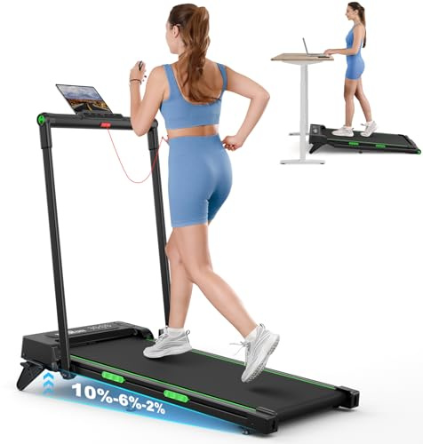 THERUN Laufband für Zuhause Klappbar mit Steigung, 3 in 1 Walking Pad mit 3 Neigungsstufen, 2.5PS Schreibtisch Laufband Schreibtisch mit Doppellagige Gehband für dreifachem Knieschutz