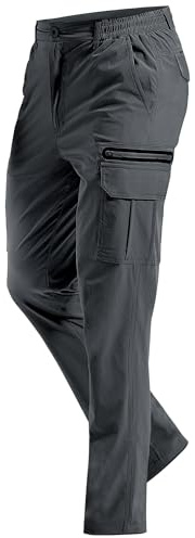 MOURCE Pantalones de senderismo ligeros para hombre, de secado rápido, resistentes al agua, con 7 bolsillos, para camping, pesca al aire libre, gris, 36W / 32L