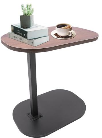 TTISJHK C-förmiger Beistelltisch höhenverstellbar 45–80cm, drehbare & neigbare Tischplatte, Sofatisch Nachttisch Laptisch mit Rollen, moderner Kleiner Couchtisch platzsparend & stabil (Walnussbraun)
