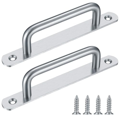 Fulushouxi Set di maniglie per porte scorrevoli da 2 pezzi, maniglia per porta a battente, maniglia per porta in acciaio inox con pannello, finitura spazzolata.