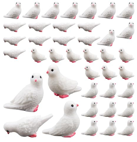 HUTRADE 40 Stück Mini Tauben aus Kunstharz, realistische Miniatur-Vogelfiguren Set Deko für Hochzeitstorten Feengarten Basteln