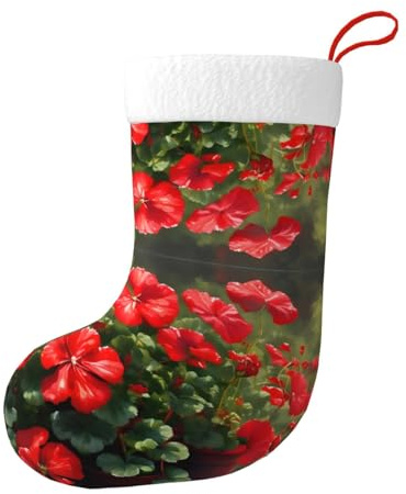 BLWSLC Rote Geranien gemusterte Weihnachtsstrümpfe, zum Aufhängen für Weihnachtsbäume, Feiertagsfeiern und Kamindekorationen.