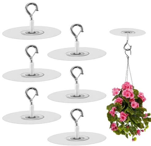 Nretluo Ceiling Hooks Self Adhesive, 6 Pcs Ceiling Hook, Stick On Hooks Heavy Duty for Hanging Plants, Lanterns, Wind Chimes, Flower Pots, Indoor and Outdoor Decorative Wall Towels