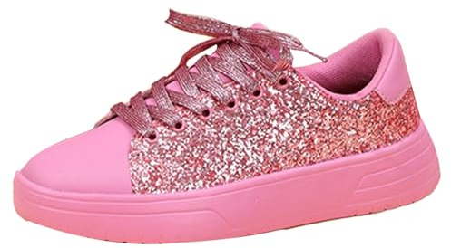 Paljettsneakers dam 39 röda glänsande damskor festliga vandringsskor glitter platta skor luftkuddar sneakers fest utomhusskor stor storlek segelduk skor sport hall glitterskor, röd, 41 EU