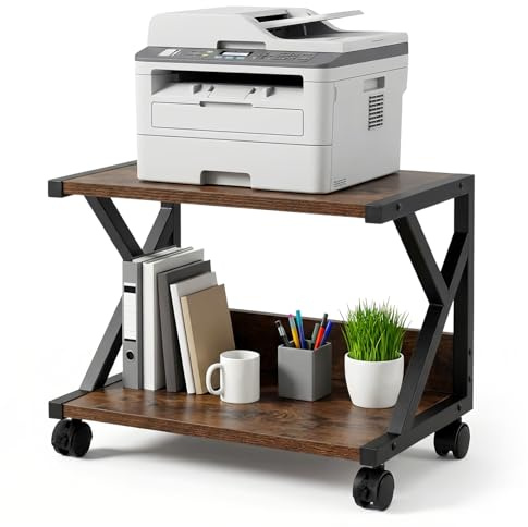 LN COZY CORNER Modern Desktop Printer Stand 2 Tier Desk Organizer Multi-Purpose Computer Monitor Riser with Storage Shelves Wood Printer Stand for Home Office Fax Machine Scanner Books (Brown)