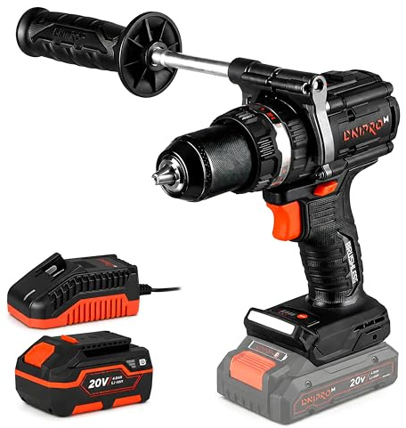 Taladro Atornillador Dnipro-M CD-202BC Ultra 20V, con Batería de 4Ah | 2 velocidades 500/1700 rpm, 21+1 posiciones │ Portabrocas metálico Lock System │ Incluye batería 4Ah y cargador