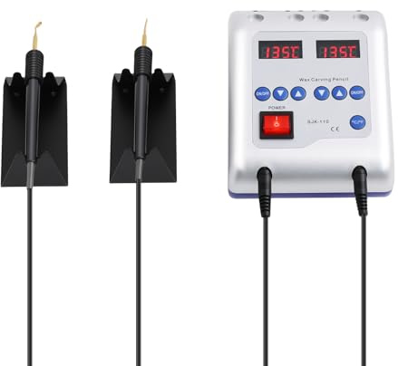 meiliwmlo 15.9x11.9cm 50W Electric Dental Wax Knife Carver Dual-Pen and 6 Tips Wax Carving Instrument LED Display 50-200℃ 100~240V for Jewelry Trade Industry Mold Carving etc