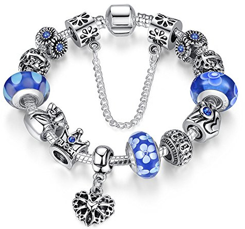 A TE® Bracelet charms « Fleur » en verre avec chaîne de sécurité, 18 cm/20 cm code JW-B110