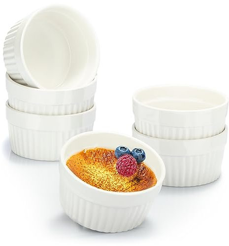 com-four® 6x Moldes para Soufflé - Cuencos de Cerámica para Crema Brulee - Tacitas para Postres y Pastelería, Flan o Ragú - 200 ml cada uno - Blanco