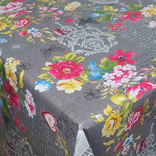 Wachstuch Wachstischdecke Gartentischdecke Robust Leinen Prägung Heilpflanzen Rechteckig 120 x 330 cm, abwaschbare Tischdecke, wasserabweisend
