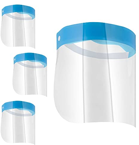 Salon World Safety Face Shields - Ultra Clear Protective Full Face Shields to Protect Eyes, Nose and Mouth - Anti-Fog PET Plastic, Elastic Headband - Sanitary Droplet Splash Guard Cover (Pack of 4)