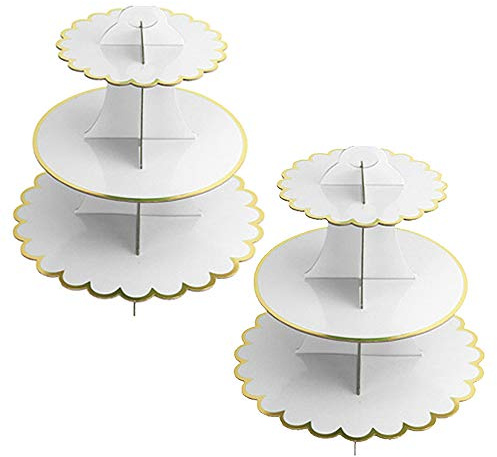 YAVO-EU 2 Stück Tortenständer 3 Etagen Cupcake Ständer Servierständer Muffinständer für Geburtstag Party, Kaffeetafel, Hochzeit, Babypartys - Wiederverwendbar (Weiß)