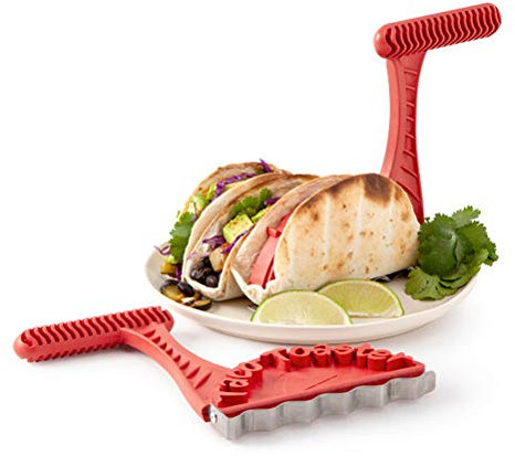 Enkomy Taco-Halter-Ständer, Tortilla Presse Making Tool Toastwerkzeuge Taco Toaster knusprige, gesunde und frische Tortilla-Muscheln, rotes Kochgeschirr