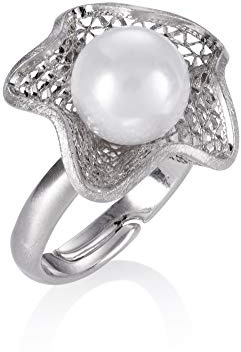namana Anello Regolabile con Perle da Donna, Grande Anello da Cocktail da Donna con Perla Sintetica, Anelli a Forma di Fiore con Dettagli in Filigrana