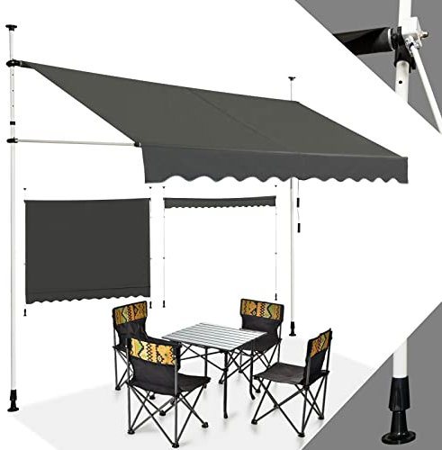 RELAX4LIFE Store Banne Manuel sans Perçage, Auvent Balcon Rétractable avec Manivelle, Tissu Oxford Anti-UV Imperméable, Hauteur Réglable 2-3 M, Store Banne pour Porte Fenêtre (Gris, 300 X 125 cm)