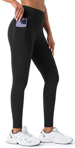 JOYSPELS Womens Fleece Lined Thermal Leggings High Waist Winter Warm Thick Gym Workout Running Yoga Pants for Women with Pockets Black L