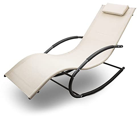BITUXX Sonnenliege Gartenliege Relaxliege Schaukelliege Liegestuhl Schaukelstuhl (1 Liege)(Beige)