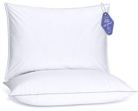 FluffCo Basics Down Alternative Pillow - 2 Pack | Soft Bed Pillows for Luxury Comfort | Vegan Microfiber, Cooling Surface, Machine Washable | Standard/Queen Size Bed Pillows - Set of 2 | 20’’ x 28’’