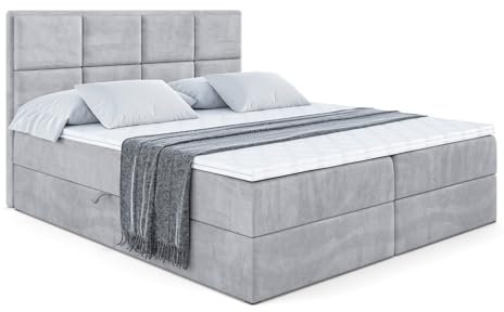 ALTDECOR Boxspringbett mit Matratze und Lattenrost, Boxbett, Topper, Polsterbett mit Bettkasten, Bett mit Stauraum H3-Matratze, Doppelbett, Springboxbett - NOVA - 140x200 - Grau Monolith