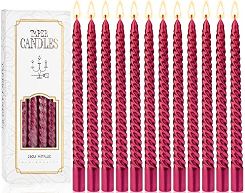Amzeeniu Velas Cónicas de Cera 10 Inch Candelabro Velas Dripless, Unscented Dinner Candle with Cotton Wicks, 14 Unidad Vela de Mesa Multiples Velas de cena cónicas en espiral con forma cónica