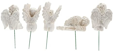 Pssopp Garten Engel Dekofiguren auf Stab, 5 Stück, Weiße Amor Figuren aus Kunstharz, Miniatur Feenfiguren für Terrasse und Rasen