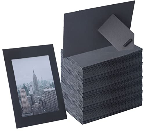 Litpoetic 200 Pack Standing Paper Picture Frames 4x6,Cardboard Photo Frame with Easel,Paper Photo Frame Cards,Gallery Frames Bulk For Father's Day,DIY,Classroom, Black