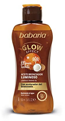 Babaria - Olio luminoso Formato Viaggio, Acceleratore dell'abbronzatura, Idrata, Potenza e Mantiene l'abbronzatura, per pelli molto abbronzate, Resistente all'acqua, 100% Vegano - 100 ml