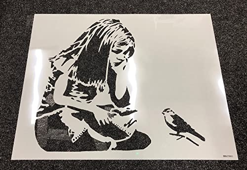 Banksy Girl Bluebird Schablone, lebensgroß, Malschablone, Innen- und Außenwandmalerei, Schablone, Heimdekoration, Kunst, wiederverwendbar (HXW – 77 x 84 cm)