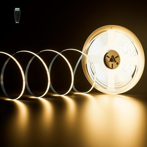PAUTIX COB LED Streifen 10M Warmweiss 2700K,4800LEDs DC24V Dimmbar LED Strip Light,Flexibel LED Band CRI93+ für Schlafzimmer Küche DIY Beleuchtungs projekt (Netzteil nicht enthalten)