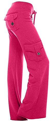 AMhomely Womens Straight Leg Pants with Pockets Full Size Cargo Trousers Elastic Waist Long Flared Pants Gym Running Yoga Tracksuit Activewear UK Size 6-20