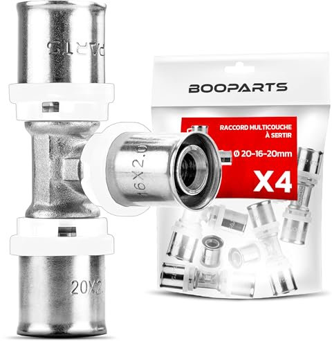 BOOPARTS – 4 Pièces – Té Réduit à Sertir Ø20–16–20 | Raccord Multicouche Contour TH | Raccord Plomberie Durable et Étanche pour Chauffage et Eau Sanitaire