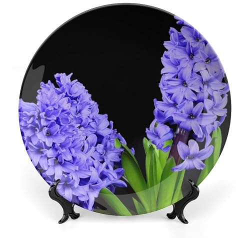 Hyacinth Flowers Decorative Plate for Wall Ceramic Home Wobble-Plate with Display Stand Table Decor Ornament Dinner Plate Dessert Dish Holiday Home Decoration 10