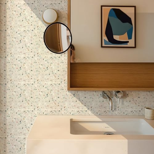 Alwayspon Set mit 25 Fliesenaufklebern 20 cm / 8 - Terrazzo-Grau - Für Bad, Küche, Arbeitsplatte - Für Herd