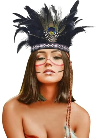 Gefomuofe Indische Feder Stirnband Tribal Federn Krone Kopfschmuck Karneval Fascinator Kopfschmuck Festival Kostüm Haarschmuck für Frauen und Mädchen