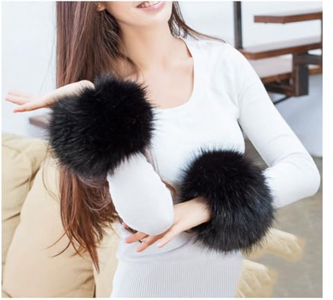 Hrlace 1 Paar Pulswärmer Damen Fell Manschetten Warmers Winter Faux Pelz Armstulpen Handgelenk Handschuhe Kunstfell Fellstulpen Stretchy Wrist Band Cuffs für Frauen Kleidung Zubehör Schwarz