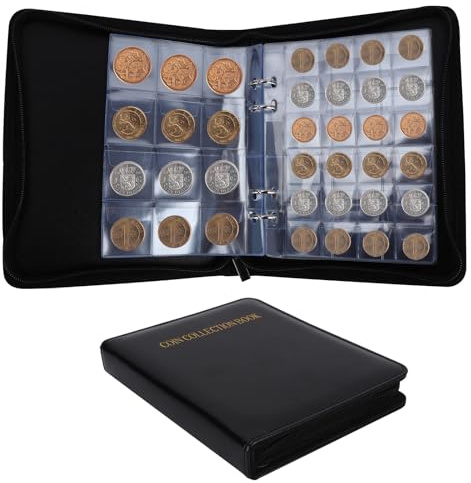 Coin Album for Flip, 360 Pockets Coin Collection Book, 1.2x1.2 inch Coin Storage Album, Money Storage Collector with Leather Cover, Black