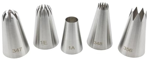Haidong Large Piping Tips Set Piping Tips Set Stainless Steel Russian Ruffle Icing Piping Nozzles Set For cake dessert pastry decoration (1A 356 347 348 1E) -5PCS
