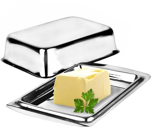 Butterdose - Große Butterglocke aus Edelstahl - Butterschale mit Deckel - Butterbehälter 16 x 10 x 4,3 cm - Rostfrei - Frühstücksbegleiter